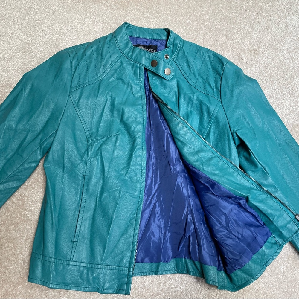 Teal Faux Leather Jacket